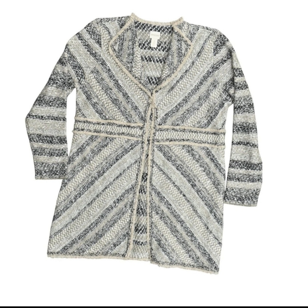 EUC Chico's Elyse Gray and Cream Women's Sweater